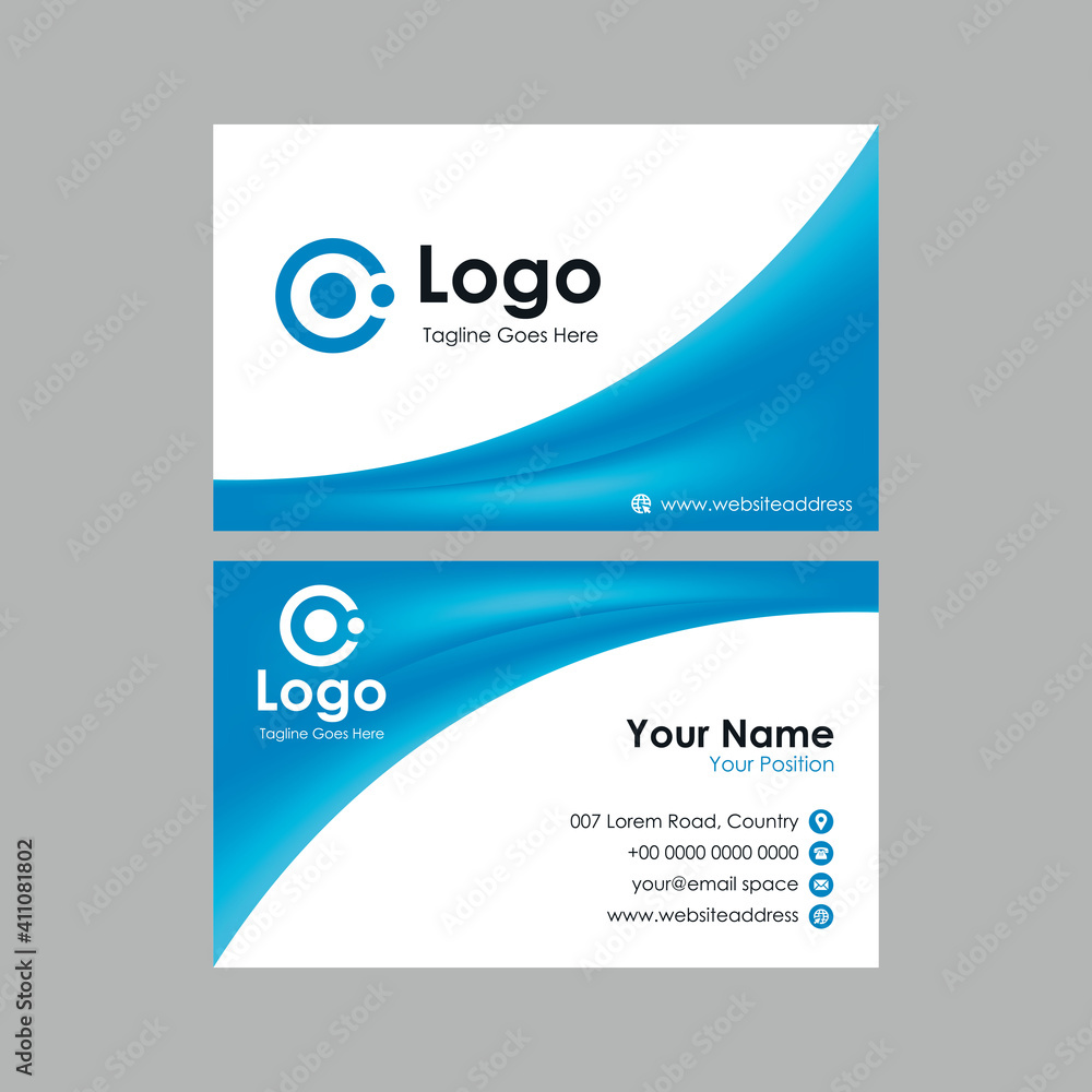 Poster abstract smooth business card with blue curvy mesh gradient design, professional stylish name card t