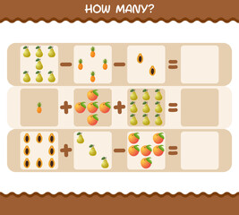 How many cartoon fruits. Counting game. Educational game for pre shool years kids and toddlers