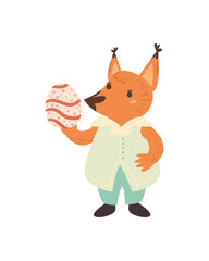 Happy easter fox cartoon with egg vector design