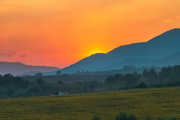 Fototapeta na wymiar Sunset in the Old mountain Bulgaria