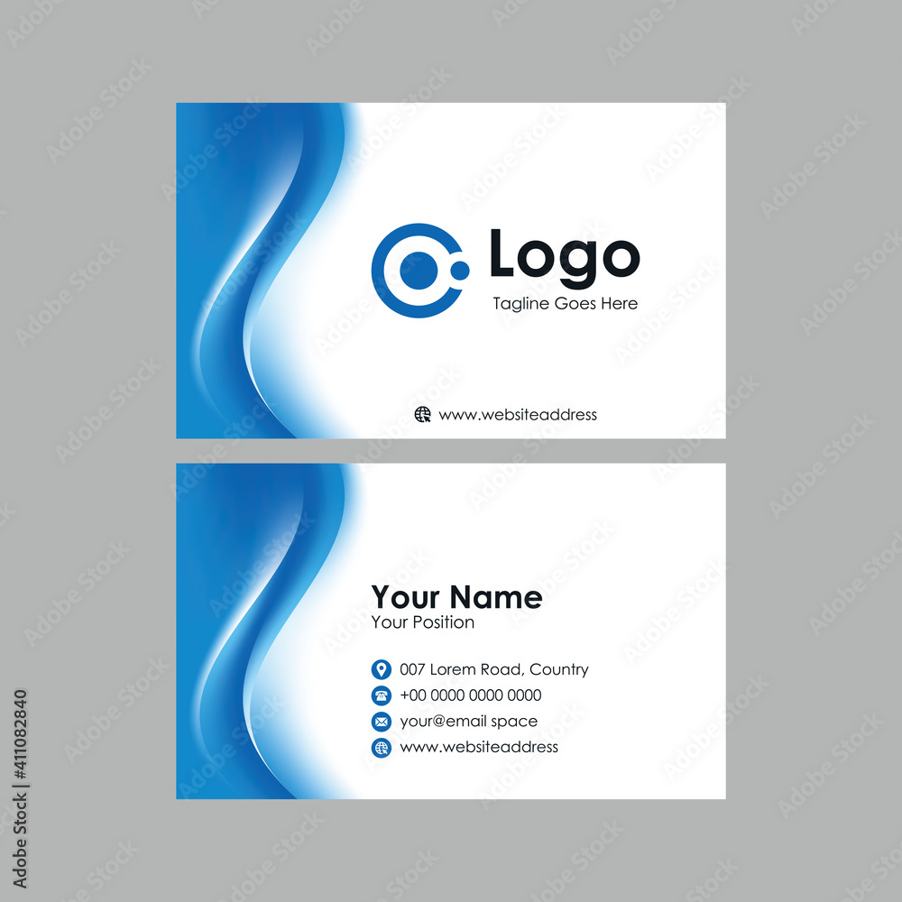 Poster abstract smooth business card with blue wavy mesh gradient design, professional stylish name card te