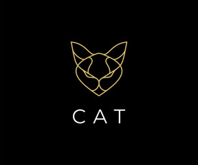 Cat head Logo, Luxury Elegant with simple line art, monoline, outline style