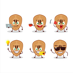 Slice of sapodilla cartoon character with various types of business emoticons