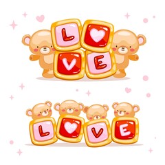 vector sweet yummy dessert love cookies set