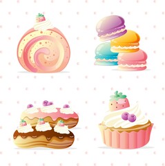 vector colorful fruit sweet yummy dessert set