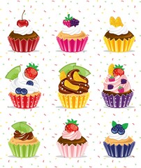 vector colorful fruit sweet yummy dessert set