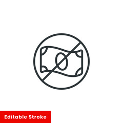 No money line icon. Outline style sign for web and app. No cash money symbol vector illustration. Editable stroke EPS 10
