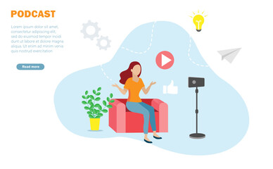 Content creator. Blogger live stream broadcasting online connect to audiences via podcast, an application social media player and entertainment technology concept.