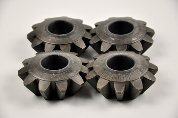 A few metal gears connected to each other