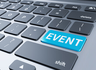 Fototapeta premium Wording Events on computer keyboard.3d illustration