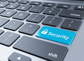 Fototapeta premium Blue security button on the keyboard.3d illustration