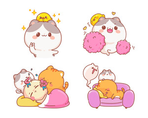 Cute cats set of funny character cartoon illustration