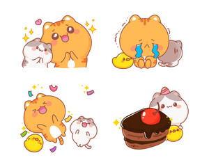Cute cats set of happy character cartoon illustration