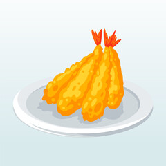 Delicious a plate of Tempura Japanese fried shrimp illustration vector