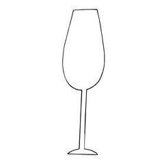 glass for wine and champagne empty icon, sticker. sketch hand drawn doodle style. minimalism monochrome. drinks, menu.