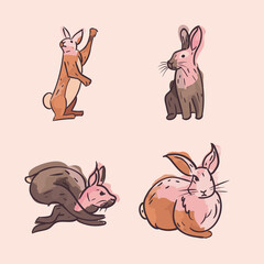 Cute rabbits set vector design