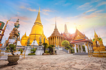 Wat Phra Kaew is a sacred temple and it's a part of the Thai grand palace, the Temple houses an ancient Emerald Buddha - obrazy, fototapety, plakaty