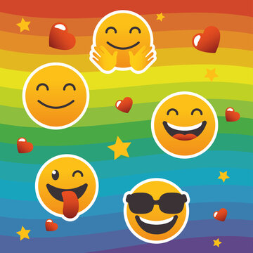 Happy emojis faces stickers vector design