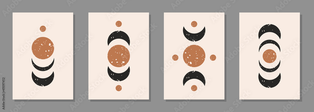 Poster modern abstract set aesthetic backgrounds with textured various geometric shapes. wall decor in boho
