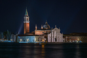 Fototapeta premium Night view of San Giorgio Maggiore church seen from St. Mark's Square, Venice, Italy