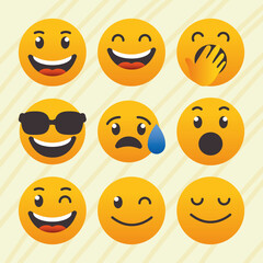 cartoon emojis icon set, colorful design