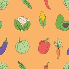 vegetables seamless pattern, flat style
