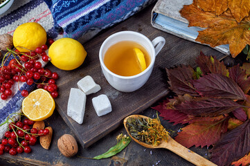 Cup of hot tea on the table
