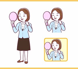 Young woman in a light blue suit