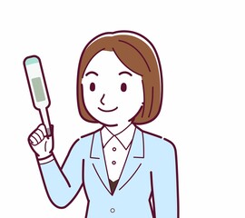 Young woman in a light blue suit