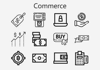 Premium set of commerce [S] icons. Simple commerce icon pack. Stroke vector illustration on a white background. Modern outline style icons collection of Money, Payment, Discount, Online payment, 