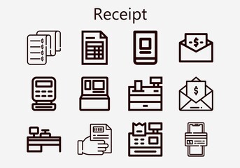 Premium set of receipt [S] icons. Simple receipt icon pack. Stroke vector illustration on a white background. Modern outline style icons collection of Invoice, Online banking, Receipt, Online payment
