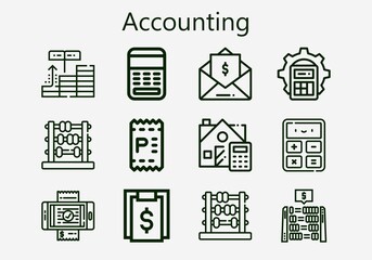 Premium set of accounting [S] icons. Simple accounting icon pack. Stroke vector illustration on a white background. Modern outline style icons collection of Invoice, Calculator, Bill, Calculate