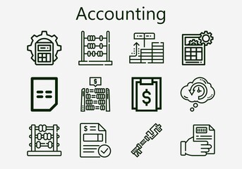 Premium set of accounting [S] icons. Simple accounting icon pack. Stroke vector illustration on a white background. Modern outline style icons collection of Receipt, Invoice, Retrocognition, 