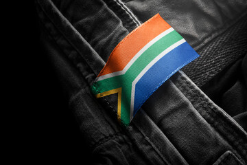 Tag on dark clothing in the form of the flag of the South Africa