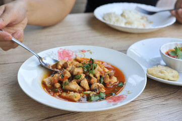 The Jasha Maru (Bhutanese style Chicken curry )The Bhutanese food at Phahurat Market (Indian Market )in Bangkok Thailand 