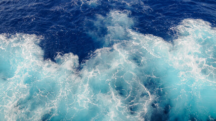 Sea water with air swirls in the Eastern Mediterranean Sea creating blue and white patterns
