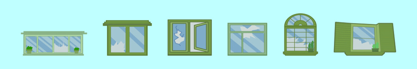 set of broken window cartoon icon design template with various models. vector illustration isolated on blue background