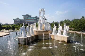 Water fountain in the centre of Pyongyang city, The capital of North Korea.