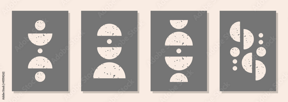 Poster Modern abstract set aesthetic backgrounds with textured various geometric shapes. Wall decor in boho style. Mid century minimalist art print. Vector design