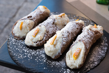 Sicilian cannoli with ricotta and candied
