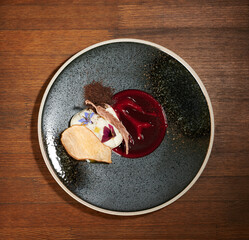 Plate with panna cotta dessert