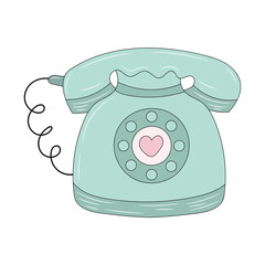 Old Telephone vector illustration, isolated colored hand drawn linear style 