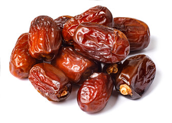 Pile of tasty dry dates isolated on white background. Arabic food
