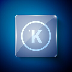 White Kelvin icon isolated on blue background. Square glass panels. Vector.