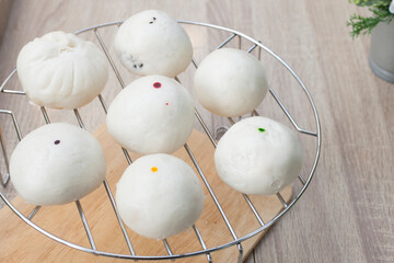 Chinese Steamed buns stainless steel grate to eating in the morning, Asian food, Top view