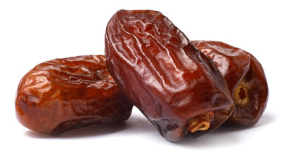 Pile of tasty dry dates isolated on white background. Arabic food