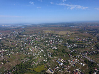 Aerial view of the saburb landscape (drone image). Near Kiev
