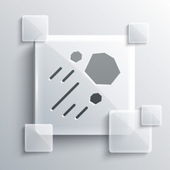 Grey Flying stone icon isolated on grey background. Square glass panels. Vector.