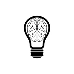 Creative brain glyph icon, brain and light bulb logo isolated on white background