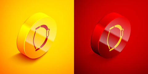 Isometric Bow toy icon isolated on orange and red background. Circle button. Vector.